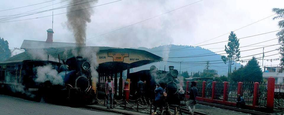 Steam engines warming up at Ghum station before a Darjeeling toy train joy ride