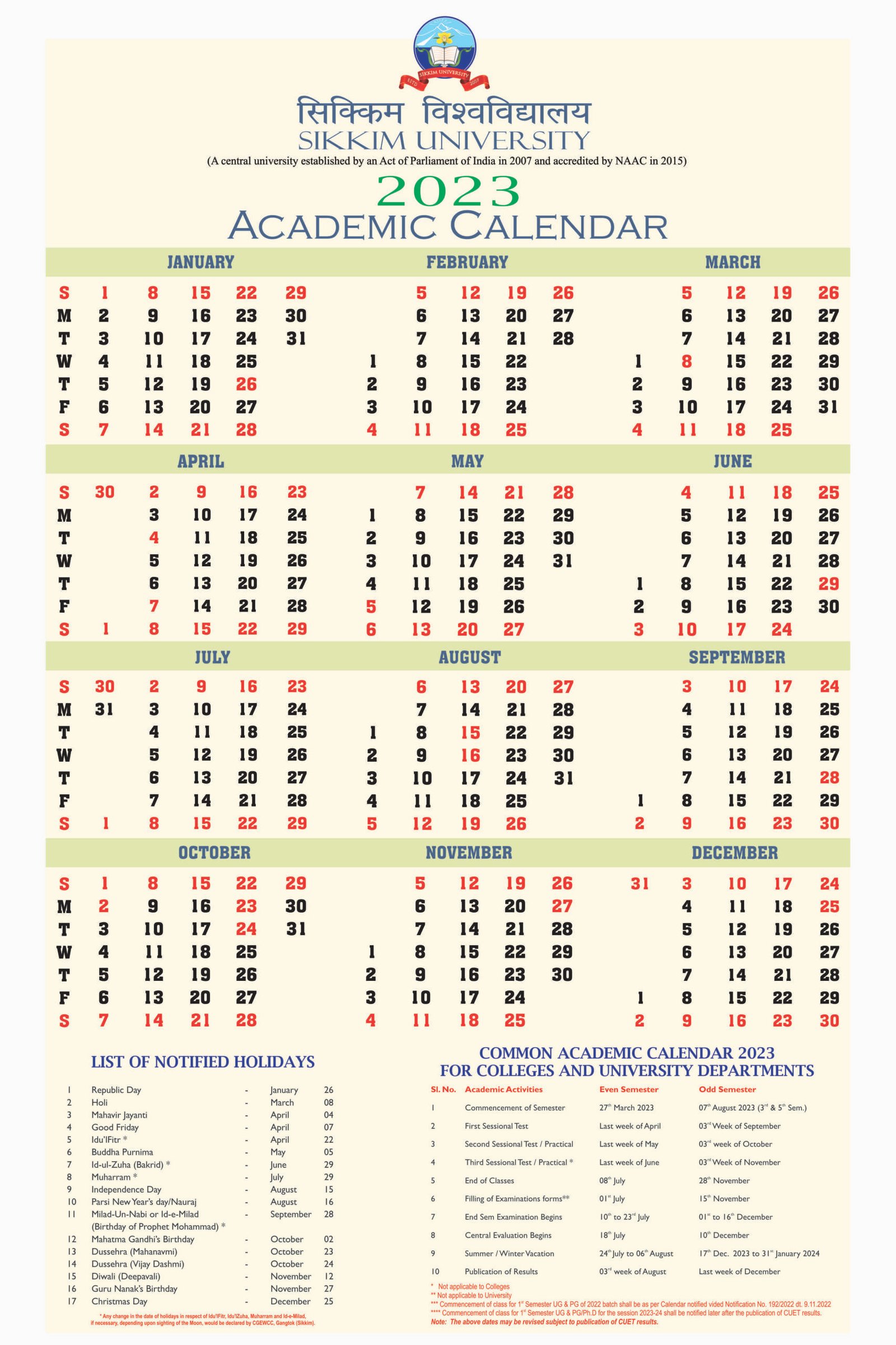 Sikkim University Calendar 1