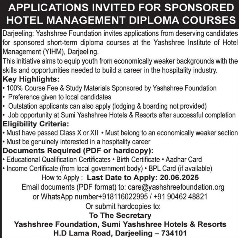 Hospitality Career with Yashshree Foundation’s Sponsored Diploma Courses in Darjeeling 5