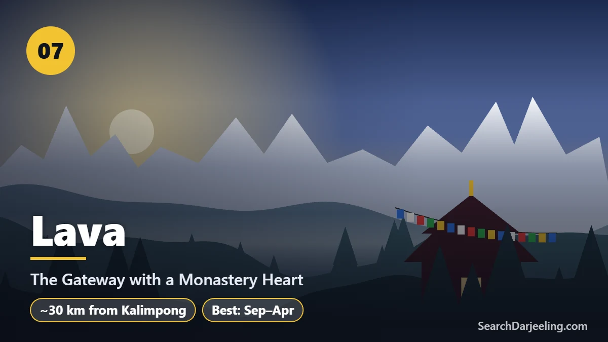 Lava monastery and prayer flags near Kalimpong